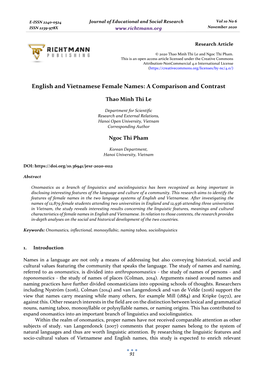 English and Vietnamese Female Names: a Comparison and Contrast