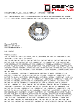 19610012B NOIX D'embrayage a SEC ALU Pour Ducati 1098 999