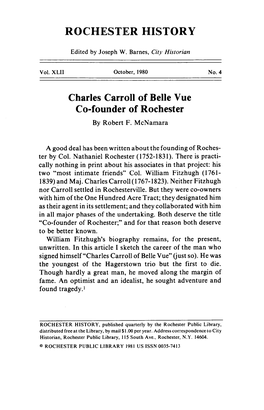 Charles Carroll of Belle Vue Co-Founder of Rochester by Robert F