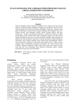 Evaluasi Spasial Pola Sebaran Industri Di Kecamatan Cikupa, Kabupaten Tangerang