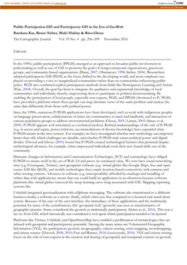 Public Participation GIS and Participatory GIS in the Era of Geoweb Bandana Kar, Renee Sieber, Muki Haklay & Rina Ghose the Cartographic Journal Vol