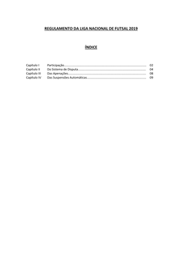 Regulamento Da Liga Nacional De Futsal 2019 Índice