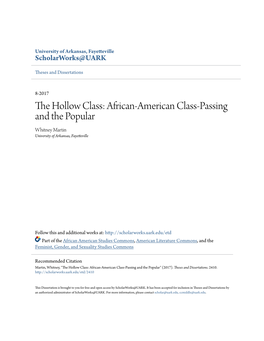 African-American Class-Passing and the Popular Whitney Martin University of Arkansas, Fayetteville