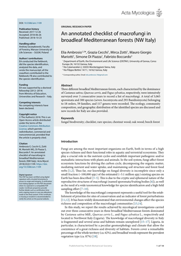 An Annotated Checklist of Macrofungi in Broadleaf