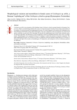 Morphological Variation and Mermithism in Female Castes of Colobopsis Sp