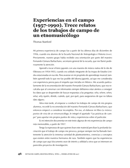 Experiencias En El Campo (1957-1990). Trece Relatos De Los Trabajos De Campo De Un Etnomusicólogo Thomas Stanford