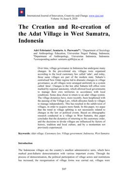 The Creation and Re-Creation of the Adat Village in West Sumatra, Indonesia