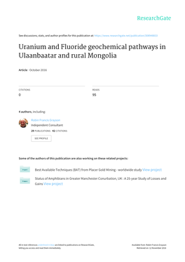 Uranium and Fluoride Geochemical Pathways in Ulaanbaatar and Rural Mongolia