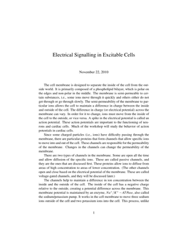 Electrical Signalling in Excitable Cells