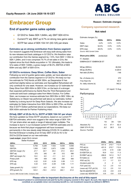 Embracer Group Reason: Estimate Changes Company Sponsored Research End of Quarter Game Sales Update Not Rated