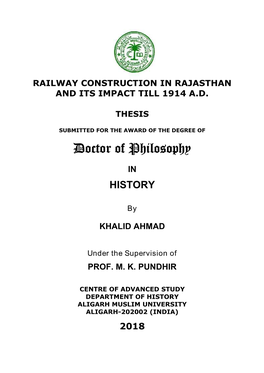 Railway Construction in Rajasthan and Its Impact Till 1914 A.D