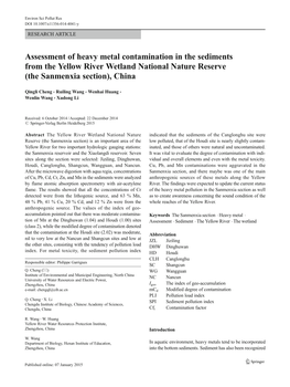 Assessment of Heavy Metal Contamination in the Sediments from the Yellow River Wetland National Nature Reserve (The Sanmenxia Section), China
