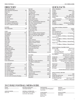 Directory 2012 Duke Football Media Guide Quick Facts