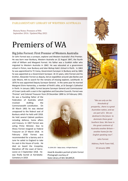 Fact Sheets Premiers of WA Update 2021.Pub