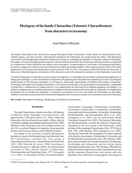Phylogeny of the Family Characidae (Teleostei: Characiformes): from Characters to Taxonomy