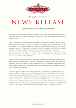 NEWS RELEASE Confirmation of Oarsmen and Women