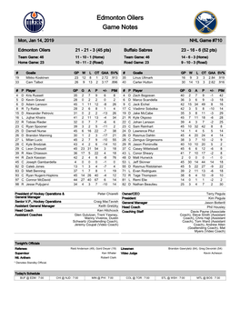 Edmonton Oilers Game Notes