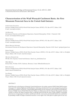 Characterisation of the Wadi Wurayah Catchment Basin, the First Mountain Protected Area in the United Arab Emirates