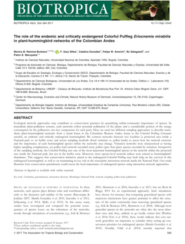 The Role of the Endemic and Critically Endangered Colorful Puffleg