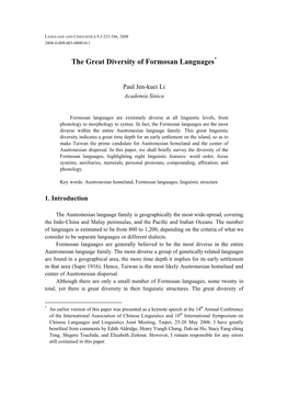 The Great Diversity of Formosan Languages*