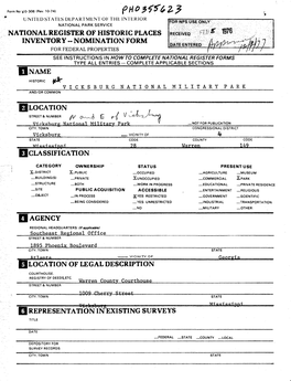 Nomination Form for Federal Properties See Instructions in Howto Complete National Register Forms Type All Entries -- Complete Applicable Sections