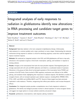 Integrated Analyses of Early Responses to Radiation In