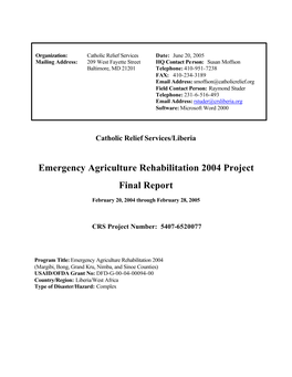 Emergency Agriculture Rehabilitation 2004 Project Final Report
