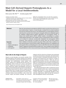 Mast Cell–Derived Heparin Proteoglycans As a Model for a Local Antithrombotic