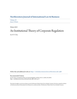 An Institutional Theory of Corporate Regulation Iris H-Y Chiu