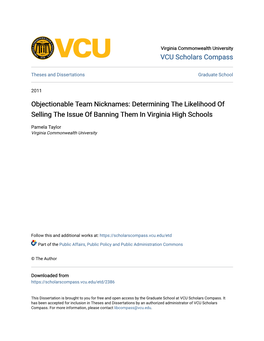 Objectionable Team Nicknames: Determining the Likelihood of Selling the Issue of Banning Them in Virginia High Schools