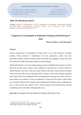 DOI: 10.7596/Taksad.V6i2.872 Comparison of Iconography in Shahnameh Tahmasp and Haft Orang of Jami