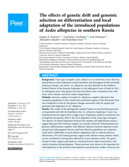 The Effects of Genetic Drift and Genomic Selection on Differentiation and Local Adaptation of the Introduced Populations of Aedes Albopictus in Southern Russia