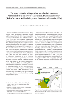 Foraging Behavior with Possible Use of Substrate-Borne