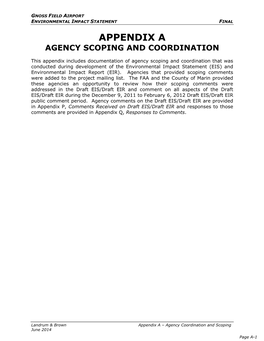 Appendix a Agency Scoping and Coordination