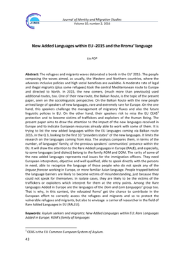 New Added Languages Within EU -2015 and the Rroma' Language