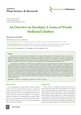 An Overview on Decalepis: a Genus of Woody Medicinal Climbers