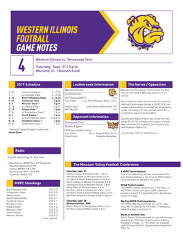 4 Western Illinois Vs. Tennessee Tech Saturday, Sept. 21 | 3 P.M. Macomb