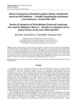 Brouci (Coleoptera) Chráněné Krajinné Oblasti a Biosférické Rezervace Křivoklátsko – Výsledky Faunistického Průzkumu a Inventarizace V Letech 2016–2017