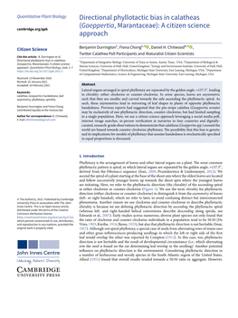 Directional Phyllotactic Bias in Calatheas (Goeppertia, Marantaceae): a Citizen Science Cambridge.Org/Qpb Approach