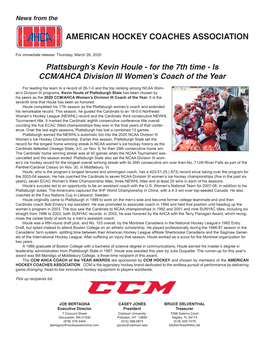 Is CCM/AHCA Division III Women's Coach of the Year