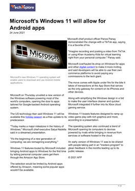 Microsoft's Windows 11 Will Allow for Android Apps 24 June 2021