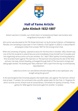 Hall of Fame Article John Kinloch 1832-1897