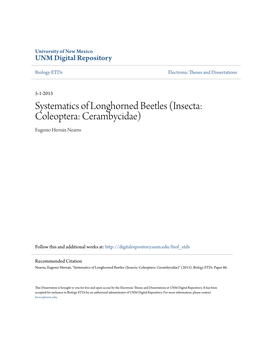 Systematics of Longhorned Beetles (Insecta: Coleoptera: Cerambycidae) Eugenio Hernán Nearns