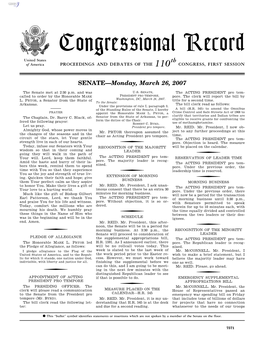 Congressional Record United States Th of America PROCEEDINGS and DEBATES of the 110 CONGRESS, FIRST SESSION