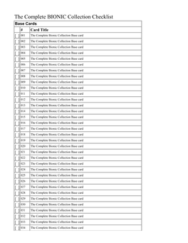 The Complete BIONIC Collection Checklist