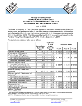 Notice of Application Rural Municipality of Grey Revised Water and Wastewater Rates Grey Water and Wastewater Utility