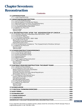 Chapter Seventeen: Reconstruction C Ontent S 17.1 Introduction