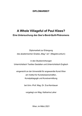 A Whole Villageful of Paul Klees? Eine Untersuchung Des Gee’S-Bend-Quilt-Phänomens