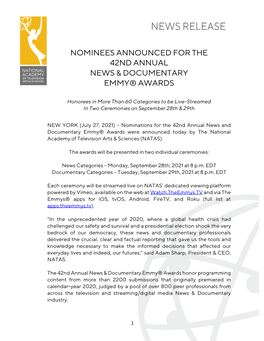 2021-42Nd News-Doc Emmy Awards Nominations Final