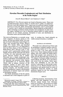 Hawaiian Phoronida (Lophophorata) and Their Distribution in the Pacific Region 1